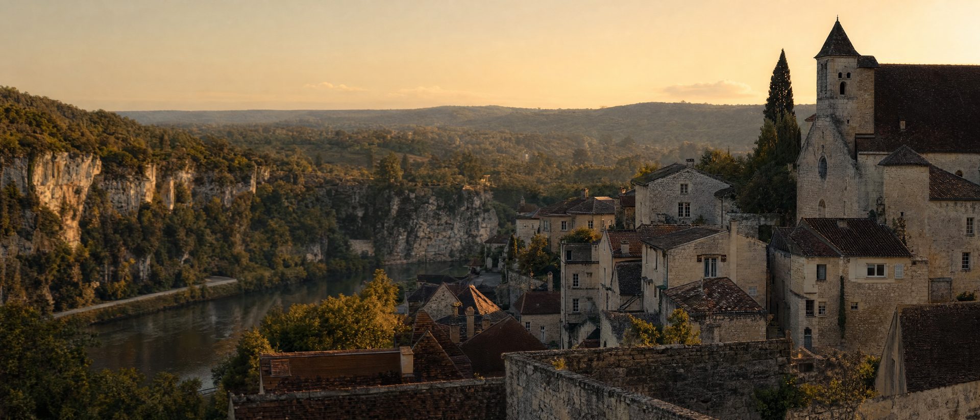 Une petite ville de pierre du Sud-Ouest en fin de journée
